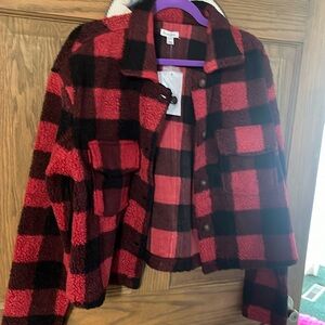 Buffalo check 1X NWT fuzzy button up Love Fire. Flannel like coat. Shirt. Warm.